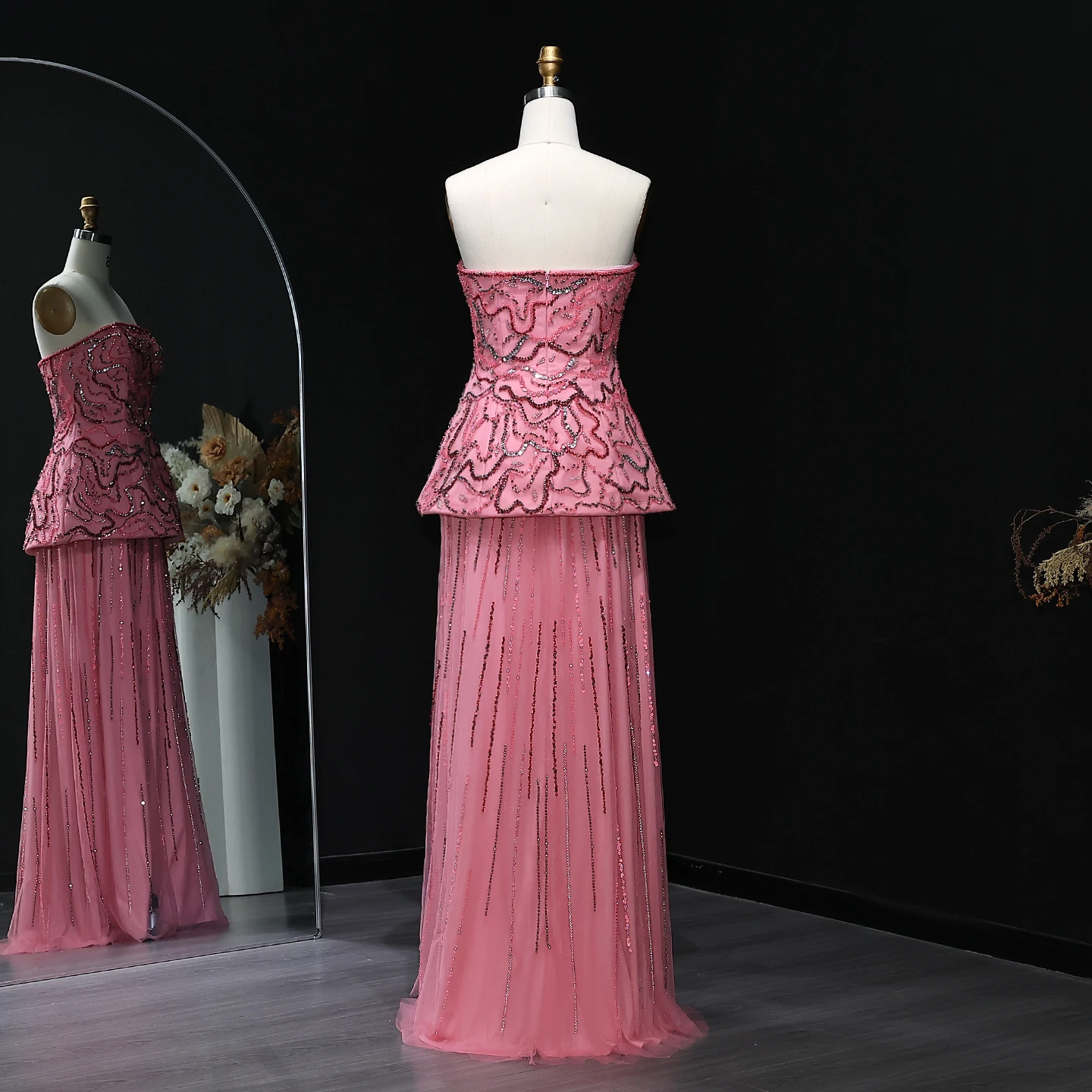 Sharon Said Luxuriöses Dubai Rosenrosa Kristall Trägerloses Perlenbesetztes Blaues Abendkleid Hochzeitsfeierkleider 2026 Neu SS218 Maßgeschneidert – Detail 12