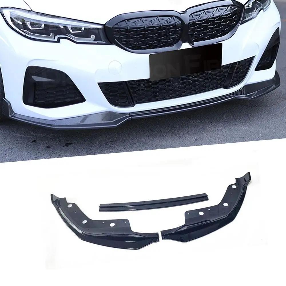 

3PCS Carbon Fiber Front Lip Spoiler for BMW 3 Series G20 2019 2020 MP Style ABS Black Head Bumper Chin Splitters Guard