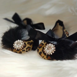Dollbling Leopard Turkey Hair Baby Crib Shoes Handmade Bling Girl Newborn Infant Bebe Pearls Sparkly Ballet First Walkers Shoes