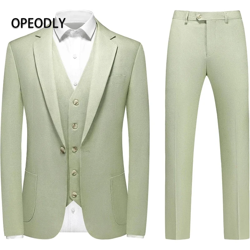 

OPEODLY Men 3 Piece Suit Slim Fit Tuxedo Jacket Vest Pants Set for Business Wedding Casual Formal Occasion