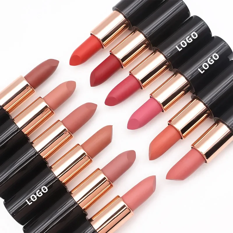 Custom 24colors Matte Waterproof Lipstick Non-stick Cup Long Lasting Non-fading Color Sexy Lips Beauty Makeup Cosmetics Bulk