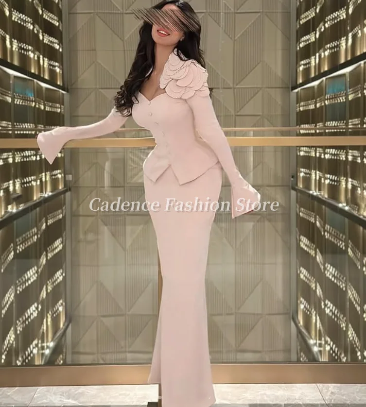 تخصيص أنيقة وردي فاتح قطعتين كم طويل حورية البحر فساتين حفلة موسيقية عربية دبي فساتين السهرة فساتين مأدبة رسمية