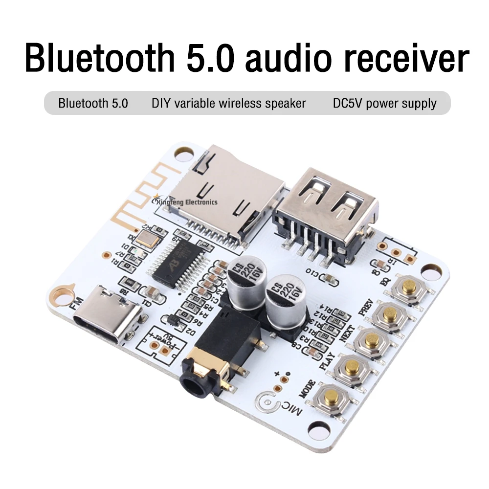 TYPE-C DC5V Bluetooth-compatible 5.0 Decoding Module HIFI SBC AAC Audio Receiving Player USB Receiving Board AVRCP A2DP HFP HSP