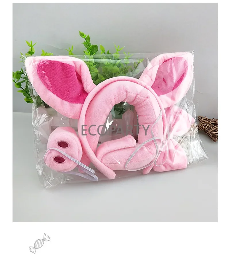 Funny Pig Ears Nose Tail Bow Tie Pink Pig Fancy Dress Costume Kit for Adults Kids Halloween Dress-up Play Costume Accessories