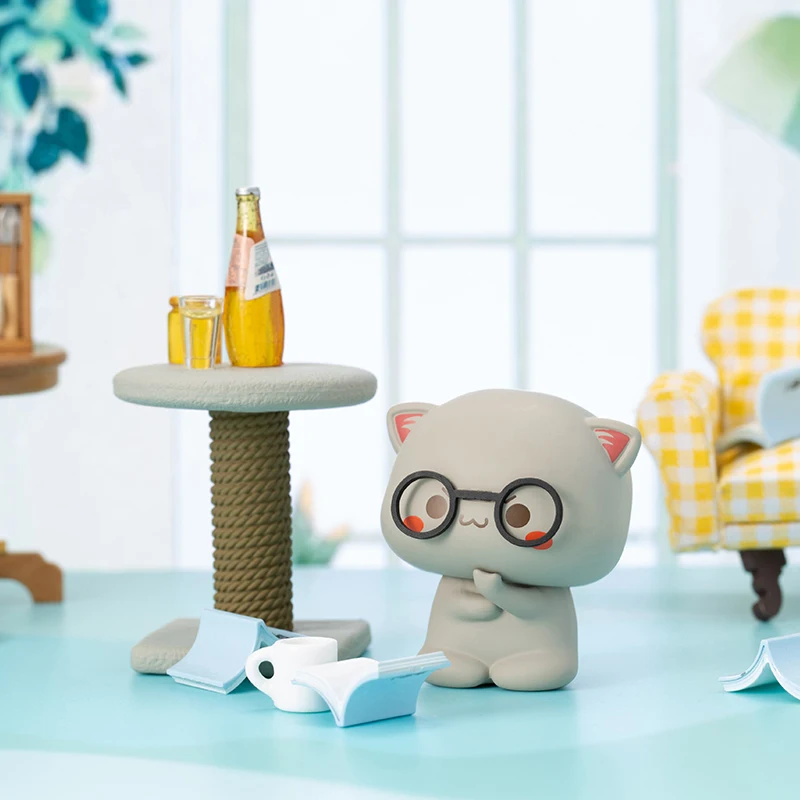 Caja ciega emoji con cabeza táctil de gato melocotón, figura periférica, muñeca bonita, regalo del día del estudiante, adornos de escritorio