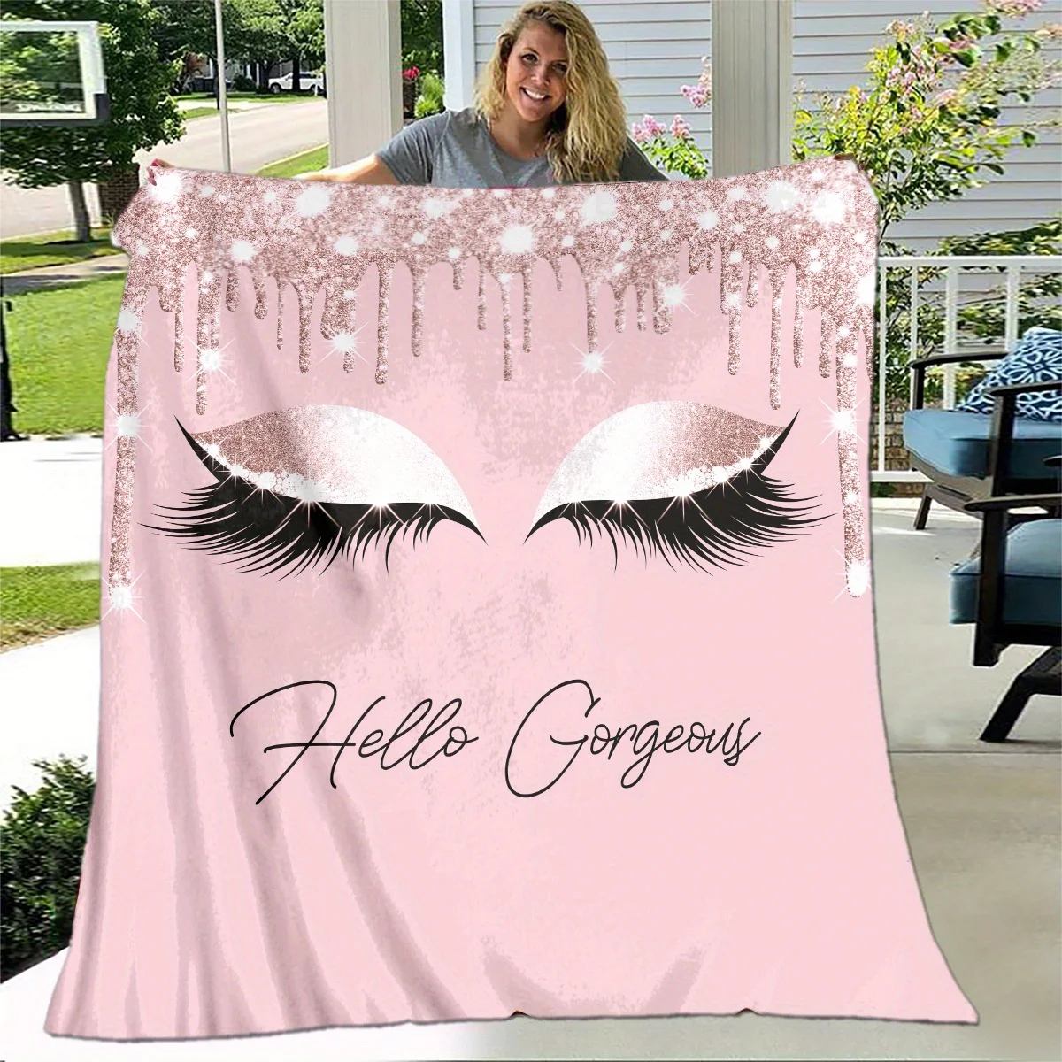 1pc Beautiful 3D Printed Eyelashes Flannel Blanket - Ultra Soft, Warm, Cozy Throw Blanket for Couch, Bed, Sofa, Office, Camping