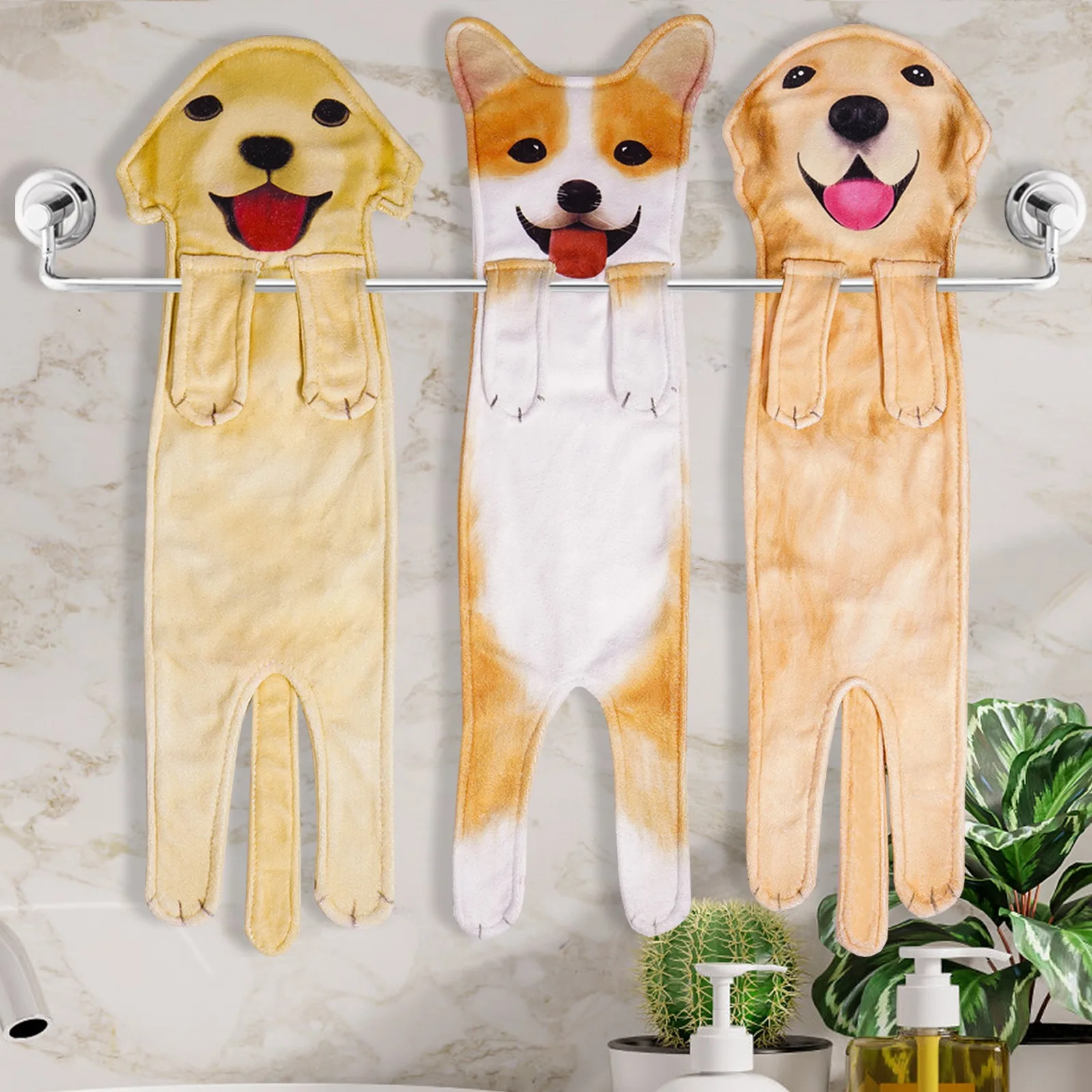 Realistic Dogs Towel Can Hang Hand Towels Cute Cartoon Simulation Dog Towels Absorbent Face Towels