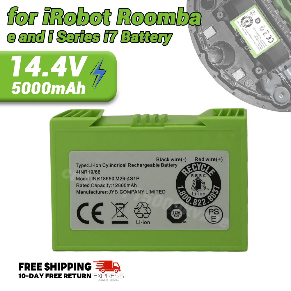 

ABL-D1 14.4V 5000MAH Authentic Replacement Parts - Lithium Ion Battery for Roomba e & i Series Robot Vacuums i3+ i4+ i7+ i8+