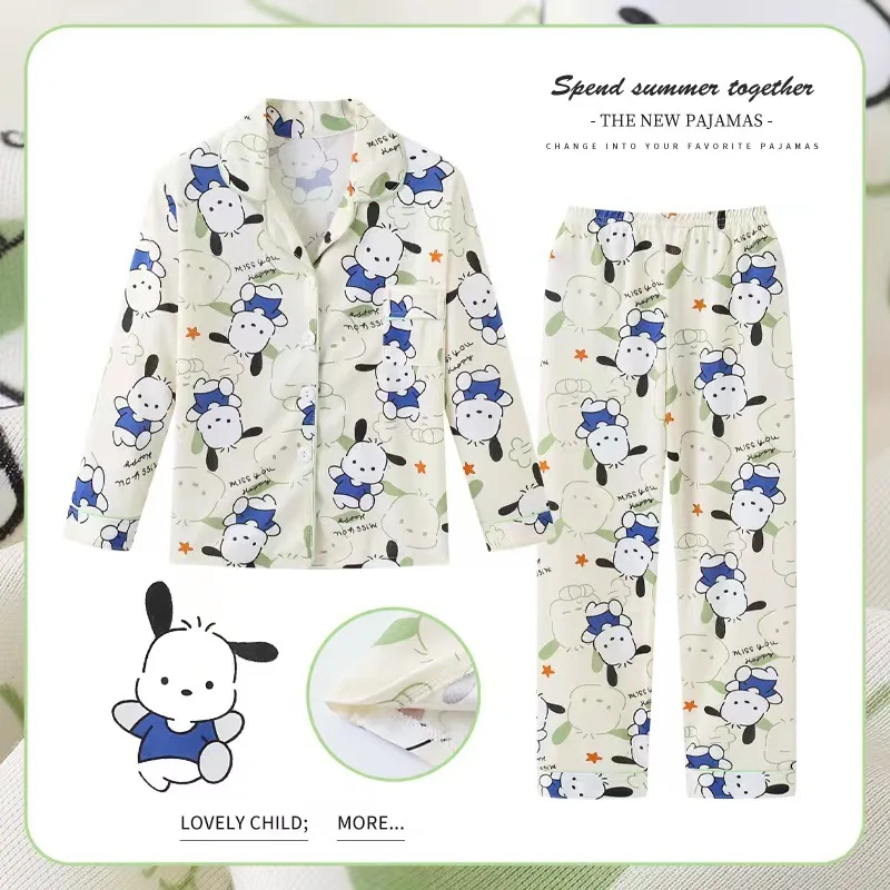 Sanrio Cinnamoroll Children\'s Sets Long Sleeves Printed Cartoon Two Piece Lapel Pajamas Comfortable Casual  Daily  Autumn Winter