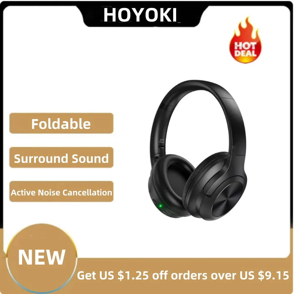 

HOYOKI E80 Headset Headphones Bluetooth 5.3 ANC Noise Cancellation Hi-Res Audio Over the Ear Headset Gaming Headset With Mic