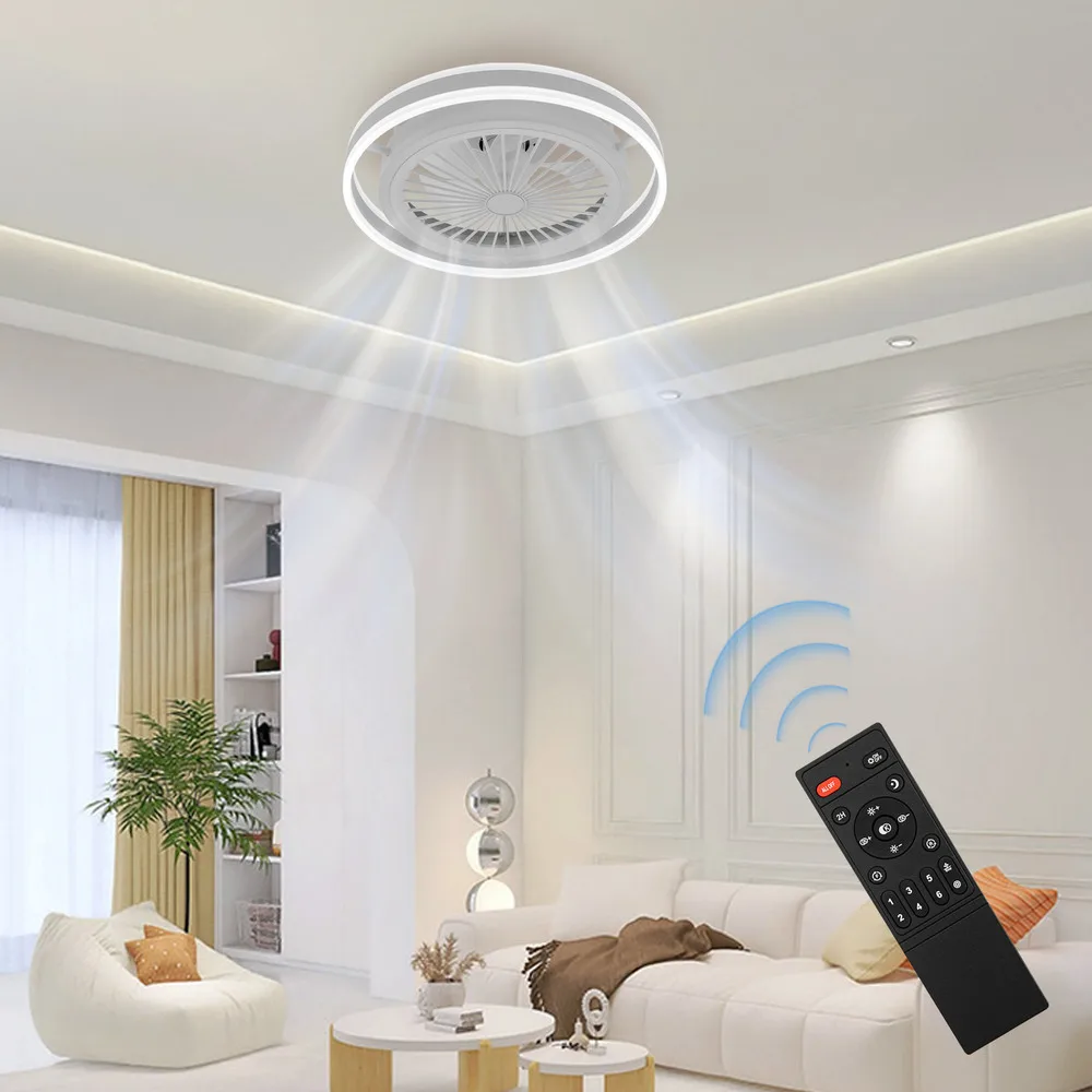 

Bymaocar Modern LED Ceiling Fan Light Flush Mount Lamp Remote Control W/ 6 Gears Wind Speed & Time Setting for Winter and Summer