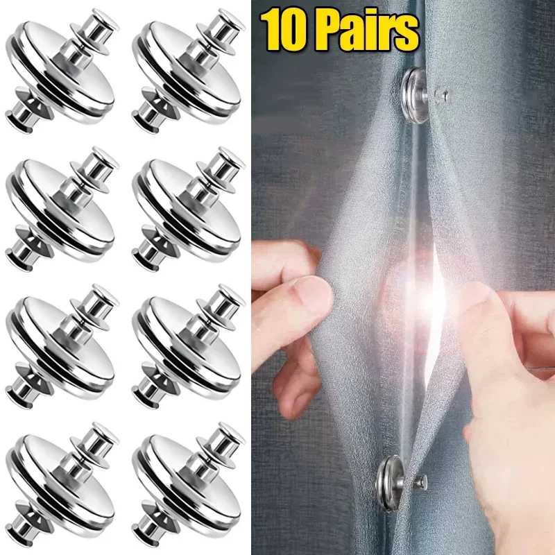 1/10Pairs Magnetic Curtain Button Nail Free Detachable Window Screen Close Magnet Buckle Holder Adjustment Curtain Closure Clips