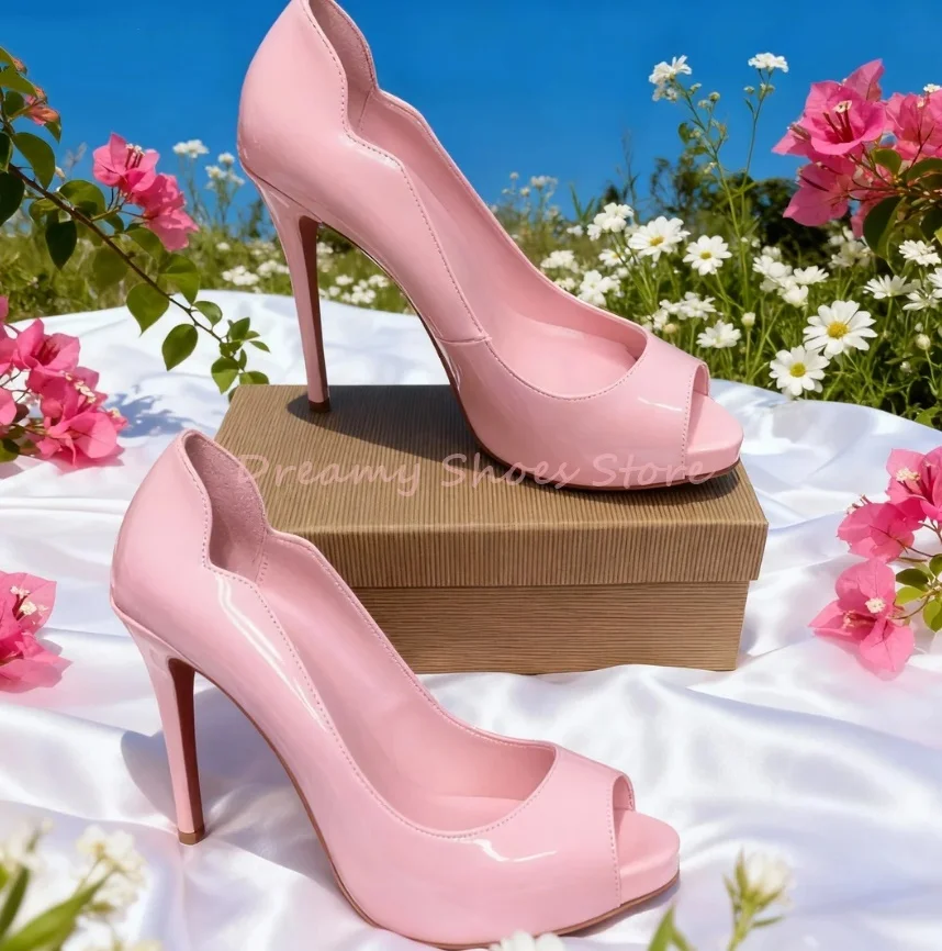 

Pink Patent Leather Shallow Pointed High Heels Women Solid Back Strap Slingback Stiletto Sandals Sexy Elegant Party Ladies Shoes