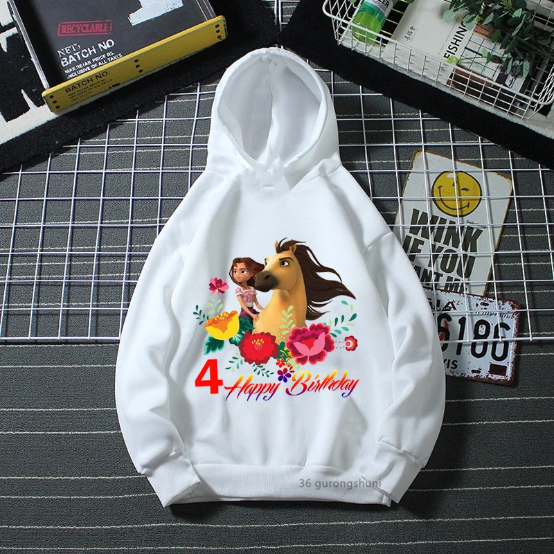 

2022 for 2-10th Years Old Happy Brithday Gift Hoodies Horse Spirit Mustang Baby Boys Girls Hoodies Tops Long Sleeve Sweatshirt