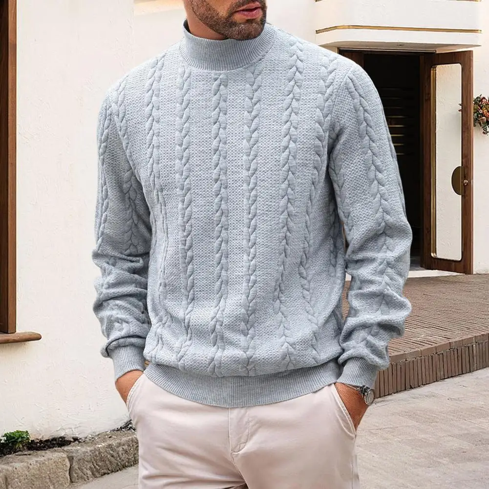 

Men Polyester Sweater Men's Twisted Knitted Turtleneck Sweater Casual Solid Color Pullover for Street Style Work Daily Wear
