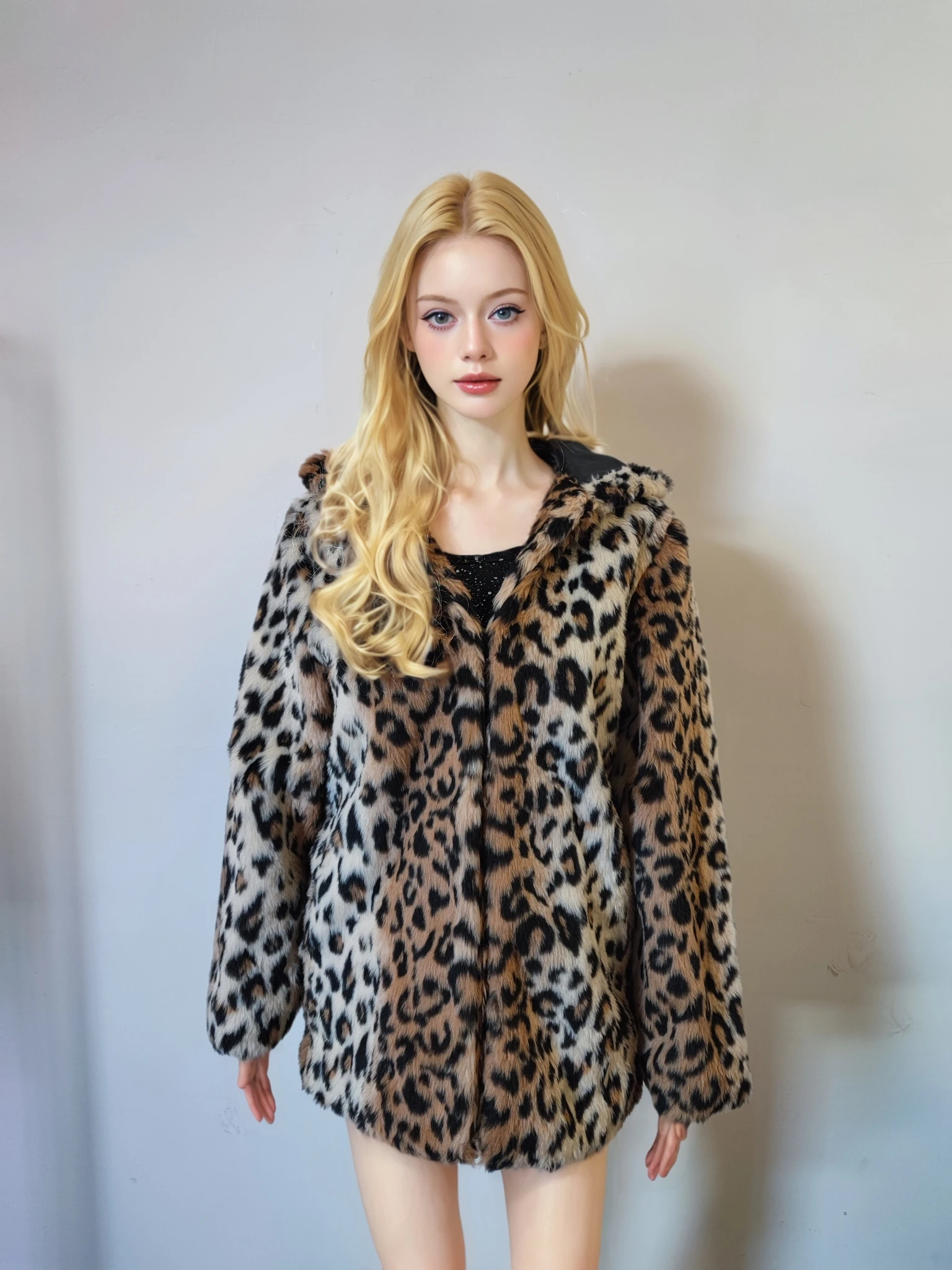 New Leopard Print Hooded Coat Winter Fashion Personality Thick Warm Coat Women's Faux Fur Coat