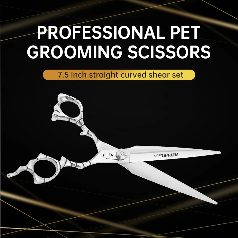 VG10 Steel High-quality 7.5 Inch Professional Pet Scissors For Dog Grooming Cutting Big Quick Trim Straight Curved Shears