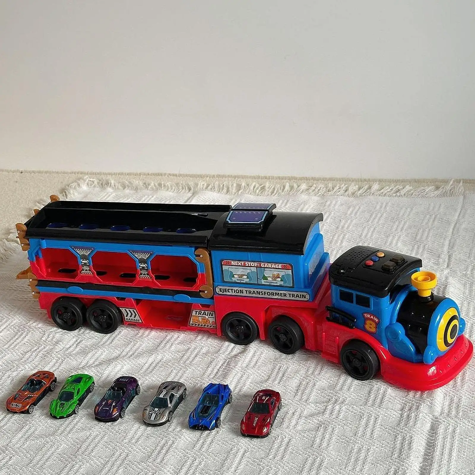 

Transport Carrier Truck Toy Set with 6 Race Cars Transport Train Head Toy