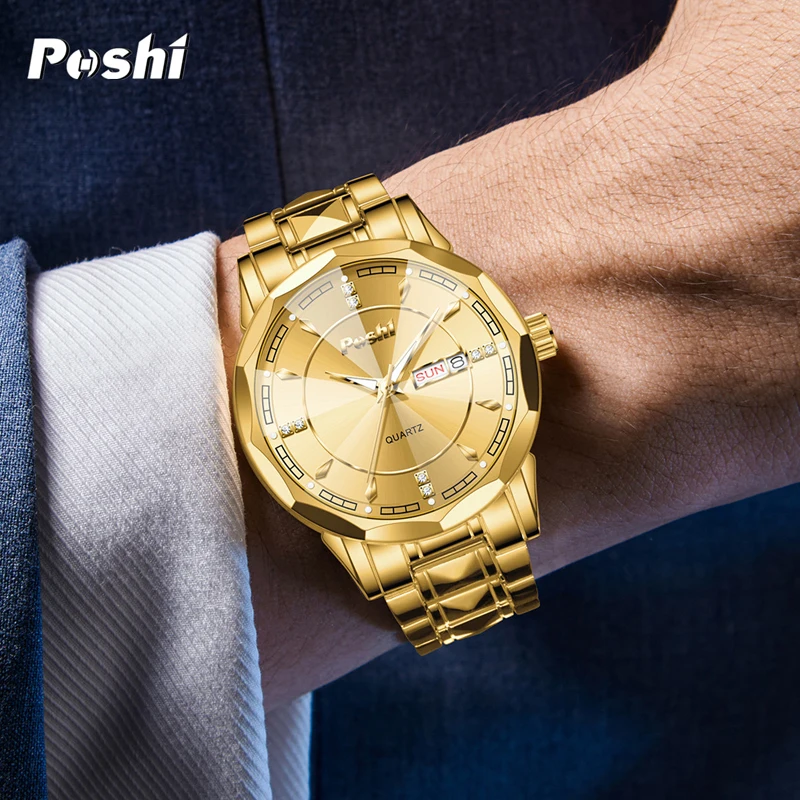 POSHI 983 Fashion Men\'s Wristwatch Business Quartz Watch Original Brand With Date Week Luxury Watches Life Waterproof