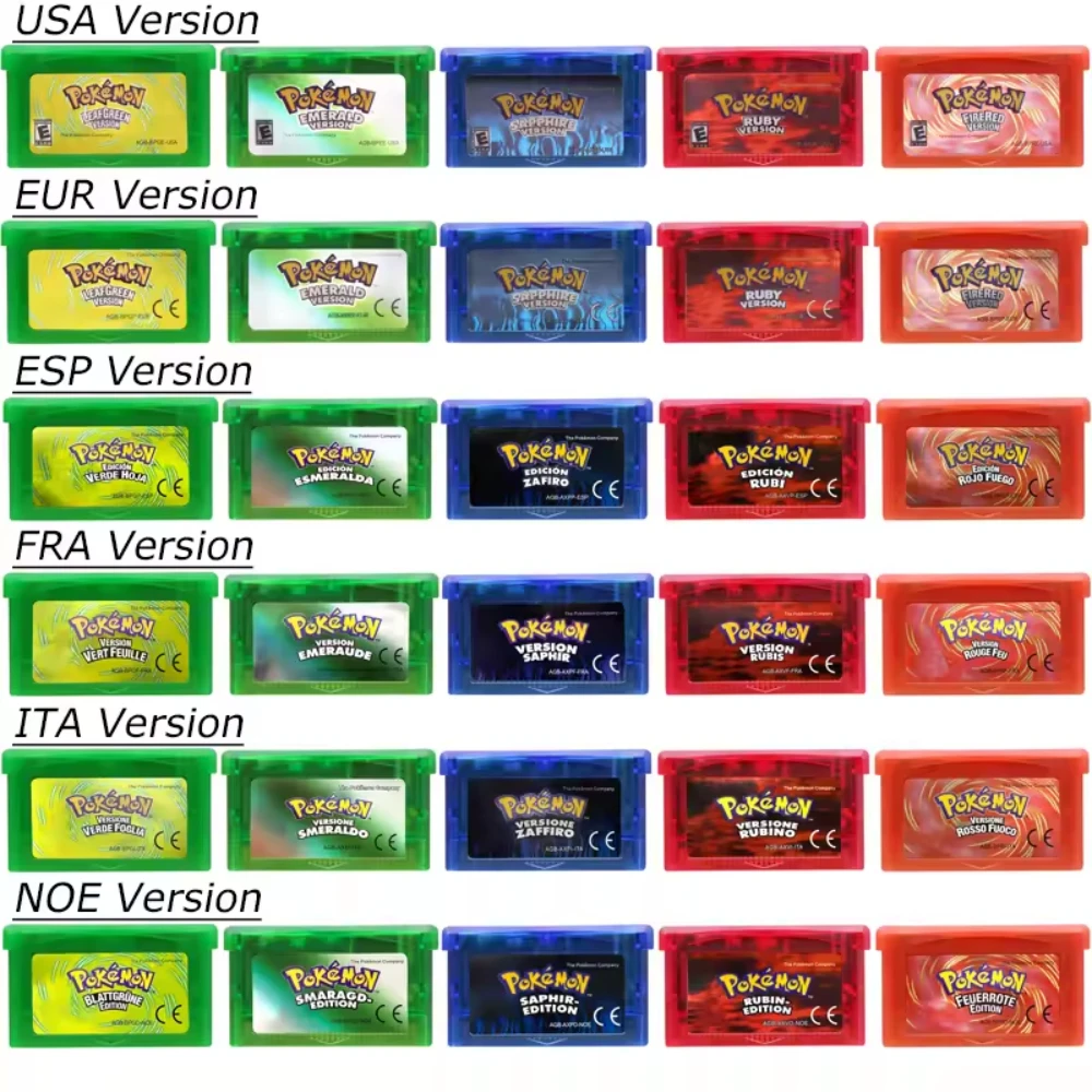 New Pokemon GBA 6 Languages Game Card 32 Bit Video Game Console Cartridge FireRed LeafGreen Ruby Sapphire For DS/NDS/GB Toy Gift