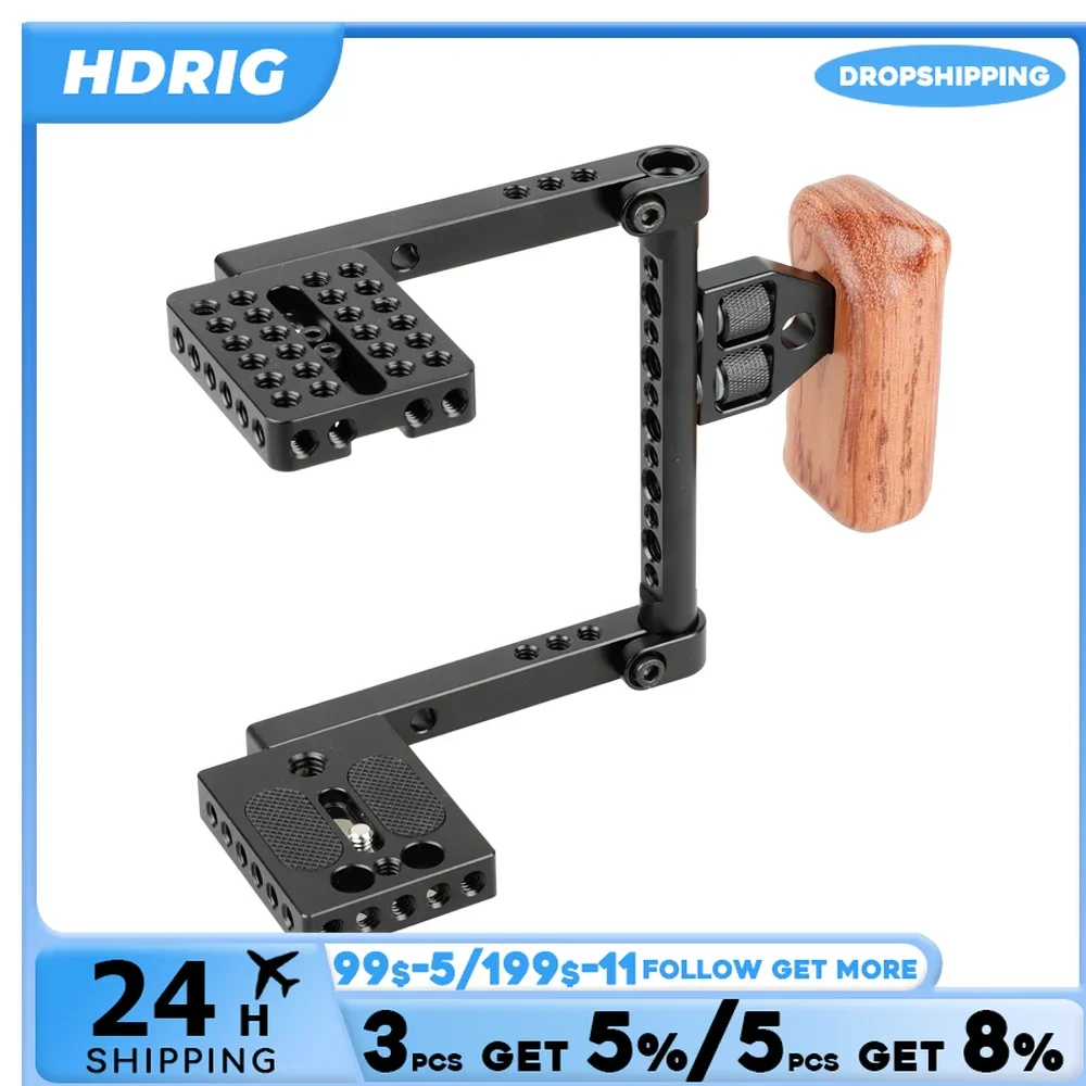 HDRIG Rig Penstabil Sangkar Kamera Video DSLR dengan Gagang Kayu (Kanan) untuk Canon Nikon Sony A99
