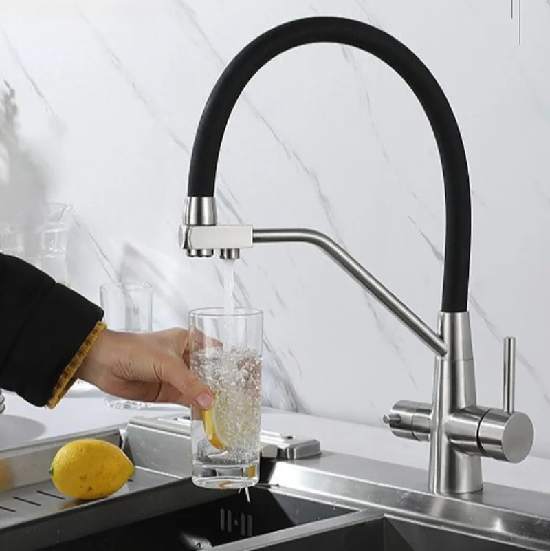 

Кухонный смеситель 3-в-1, силиконовый смеситель из нержавеющей стали, поворотный смеситель для горячей и холодной воды, смеситель для кухонной раковины