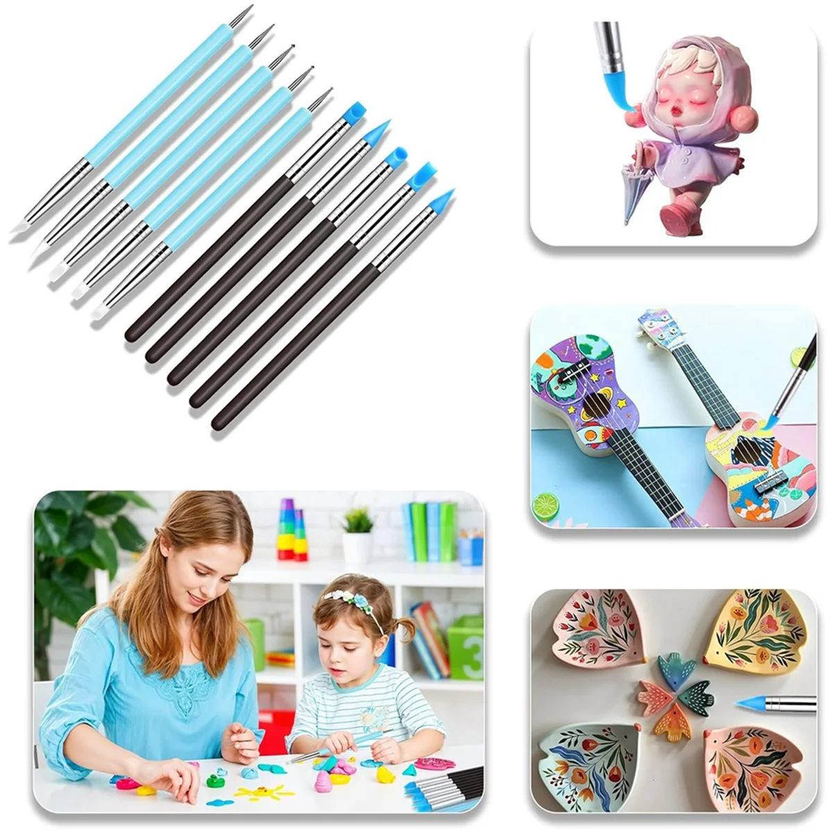 AA98 10 PCS Rubber Clay Sculpting Tools, Silicone Sculpting and Polymer Clay Tools, Modeling Dotting Tools