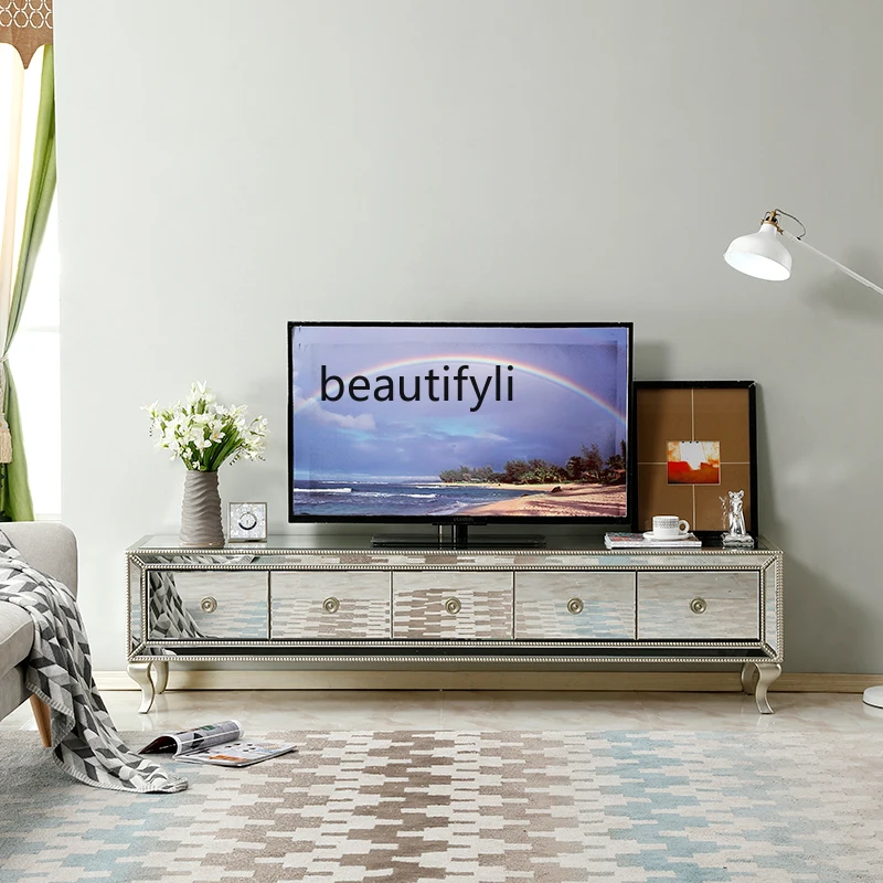 

Living Room TV Cabinet Modern Simple Light Luxury Style Mirror TV Cabinet Designer Full Set Floor Cabinet