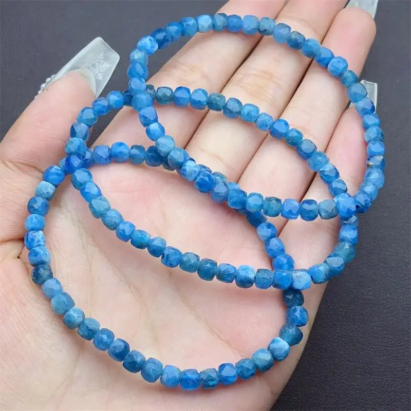 4MM Natural Blue Apatite Cube Bracelet Healing Crystal Charm Bracelets for Women Energy Jewelry Gift 1PCS