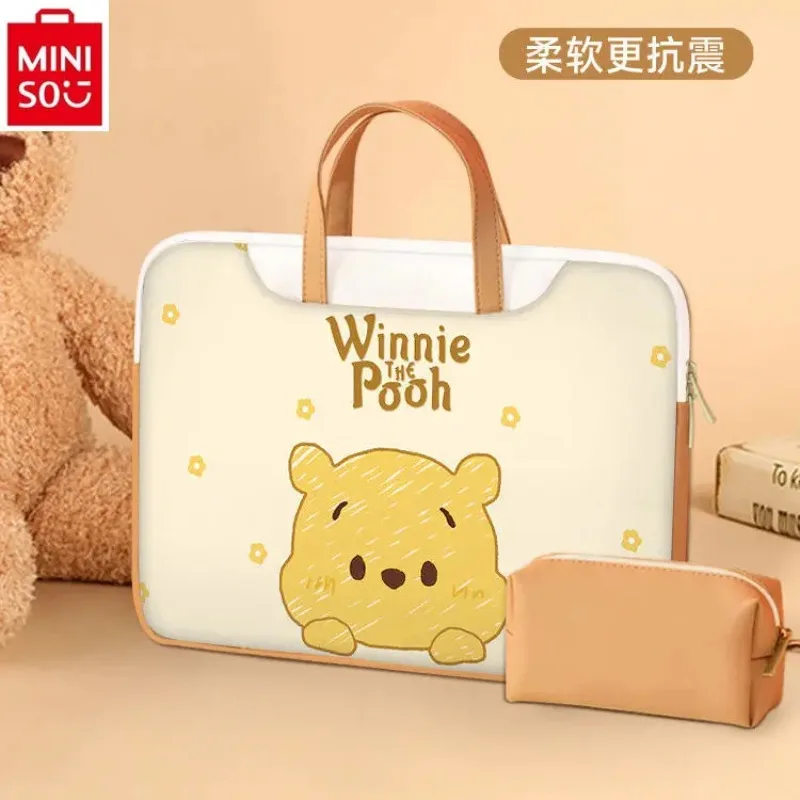 MINISO Disney Cute Winnie Bear File Storage Briefcase PU High Quality Suitable for 14 inch 15.6 inch and other computer bags