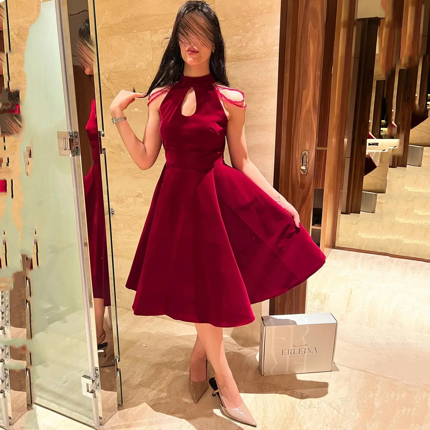 

Burgundy Beaded Long Bespoke Occasion Gown Evening Dresses Pastrol Unisex Jersey Retro Dubai Saudi Arabic Prom Customized