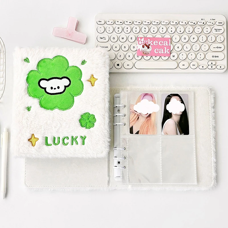 Pack of 1/4/10 Pcs Quirky Four-leaf Clover Plush Idol Photocard Organizer; Transparent Inner Page Design for Easy Viewing.
