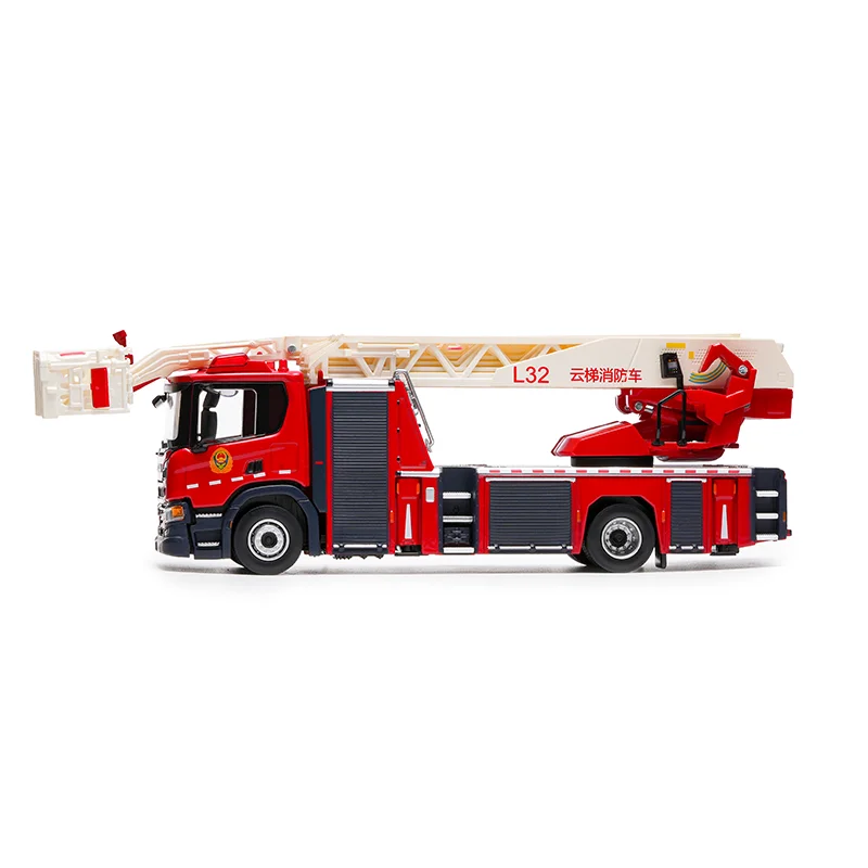 Massdi diecast escala 1:64 l32 escada motor de bombeiros liga modelo de carro coleção lembrança exibição estática ornamentos presente