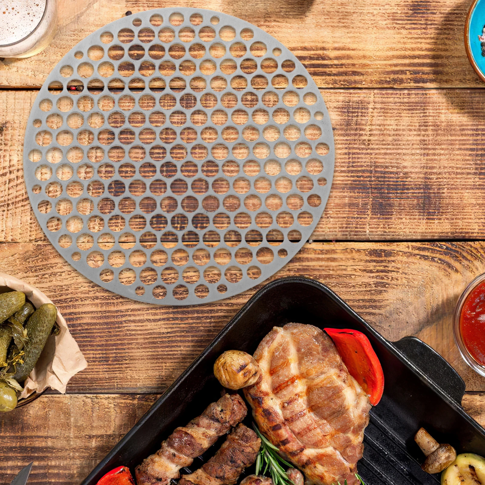 

Stainless Steel BBQ Grilling Mesh 18cm Round Grill Rack Portable Camping Cookware Perfect Vegetables Bacon Fish Kebabs Outdoor