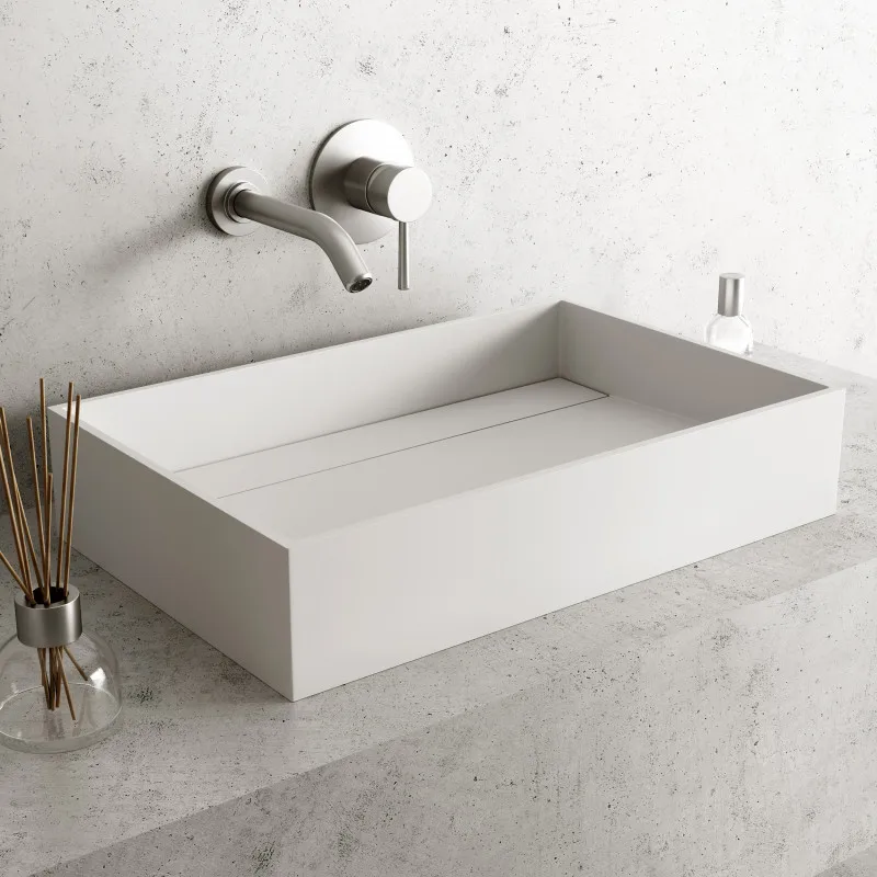 Modern simple rectangular basin polished stone resin marble handmade hotel