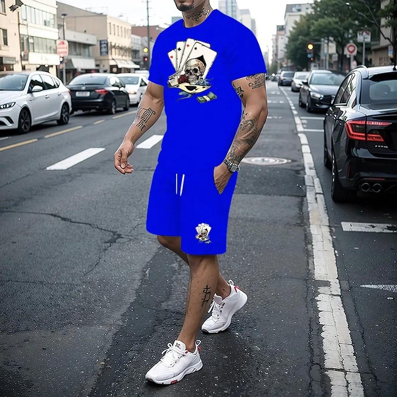 Summer New Men\'s Set 3D Printing Series T-shirt+Shorts 2-piece Set Fashion Street Clothing Casual Slow Running Men\'s Sportswear
