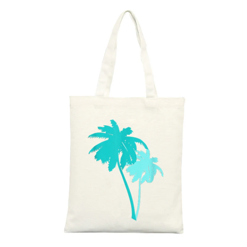 Palm Tree Print Canvas Tote Bag, Casual Style for Summer Outings and Beach Trips