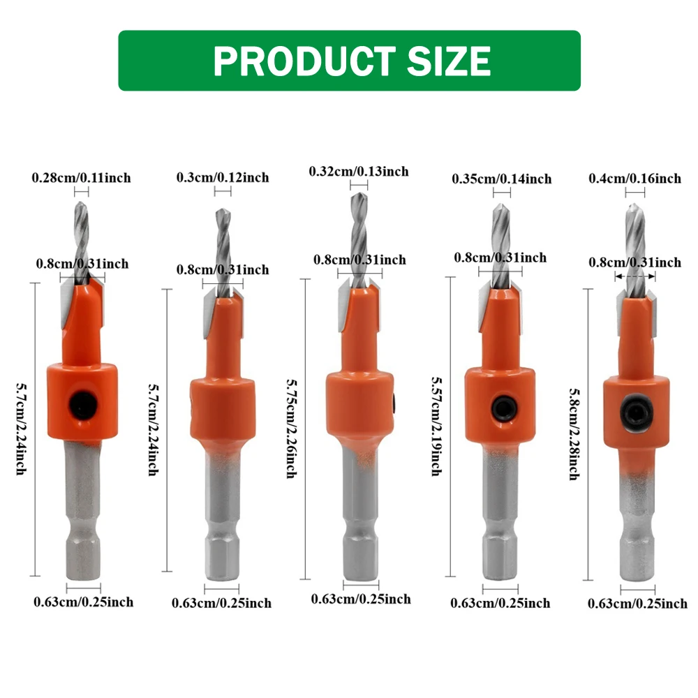 LAVIE Hex Shank Drill Bit Orange Woodworking Countersunk Drill Bit Edge Band Strip Opening Punch Invisible Screw Hole DIY Tools