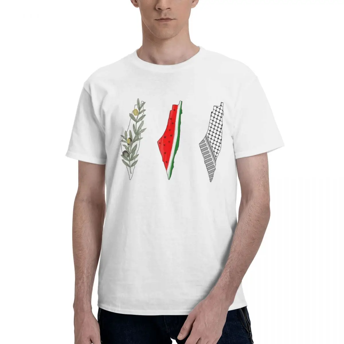 Palestine Palestinian Men T Shirts Olive Kufiya Watermelon Tee Shirt Short Sleeve O Neck T-Shirts 100% Cotton Summer Clothing