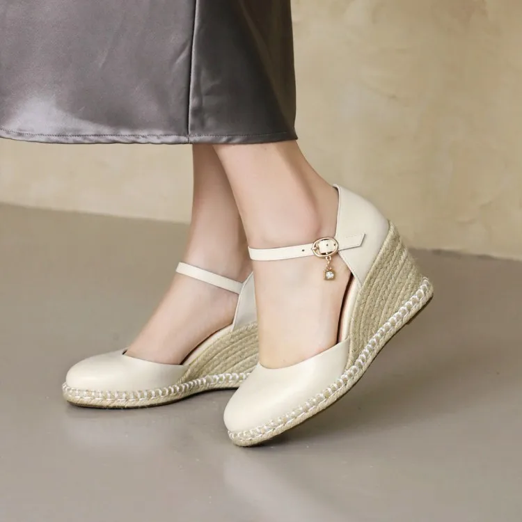 Spring Shoes Shallow Mouth Beige Heeled Sandals 2024 Women\'s Large Size Buckle Strap All-Match Muffins shoe Clogs Wedge Black Ha