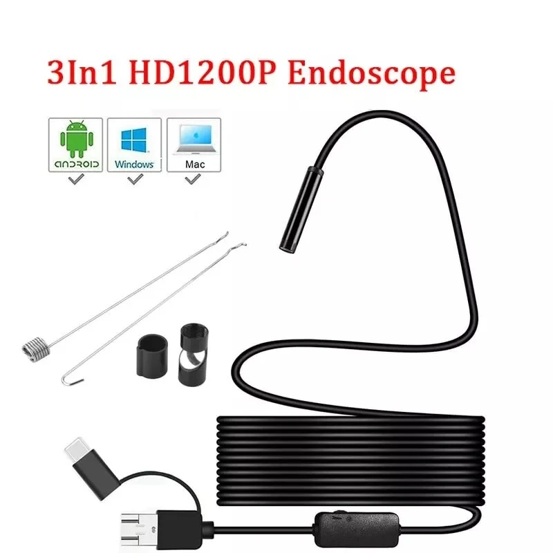 8mm Endoscope Camera 1200P HD USB Endoscope With 8 LED 1/2/5/10M Flexible Cable Waterproof Inspection Borescope for Android PC