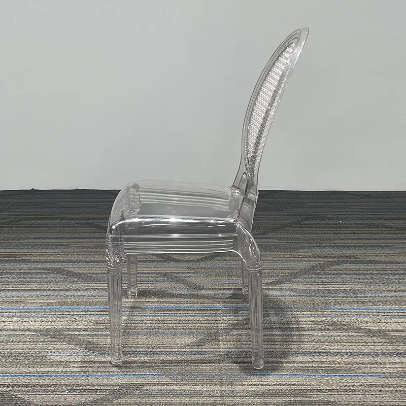 Foshan Manufacturer Hotel Banquet Transparent PC Acrylic Roman Court Chair Wedding Plastic Princess Backrest Chair