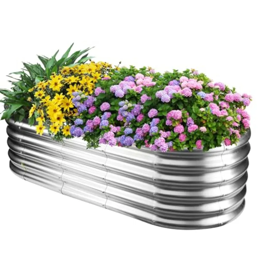 

Высокая овальная металлическая грядка для сада 5x2 фута, серебристая, для цветов, трав и овощей, толщина 0.8 мм, 60x24x16.5 см