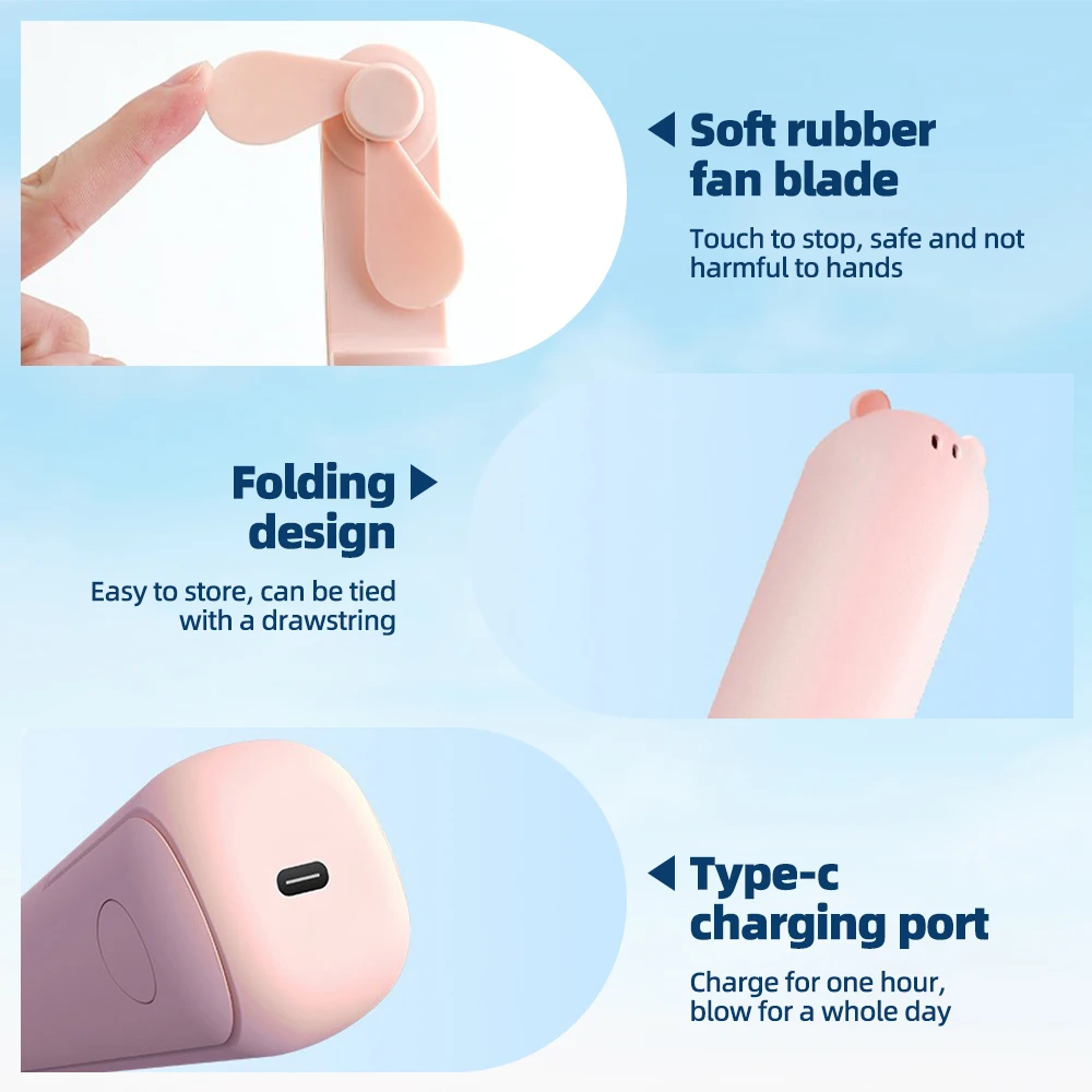 New Portable Handheld Small Fan Portable Creative Mini Three Speed Adjustable Solid Color with USB Rechargeable Travel Fan