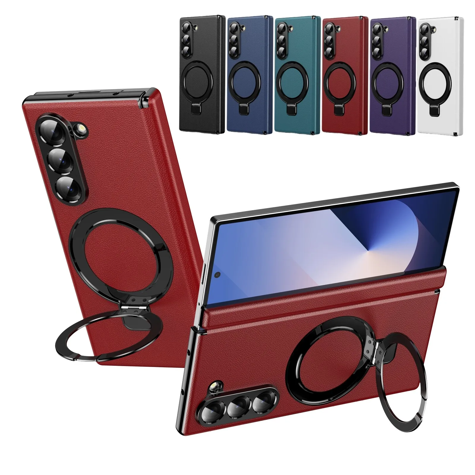 

Жесткий кожаный чехол для телефона из ПК для Samsung Galaxy Z Fold 6 5 4 3, защитная подставка для экрана