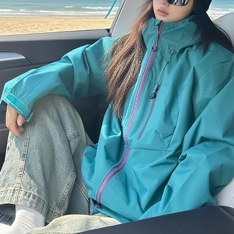 Autumn Fashion Multi Color Windbreaker Jacket Women Korean Couple Sport Hooded Jacket Woman Lightweight Outdoor Zipper Outerwear