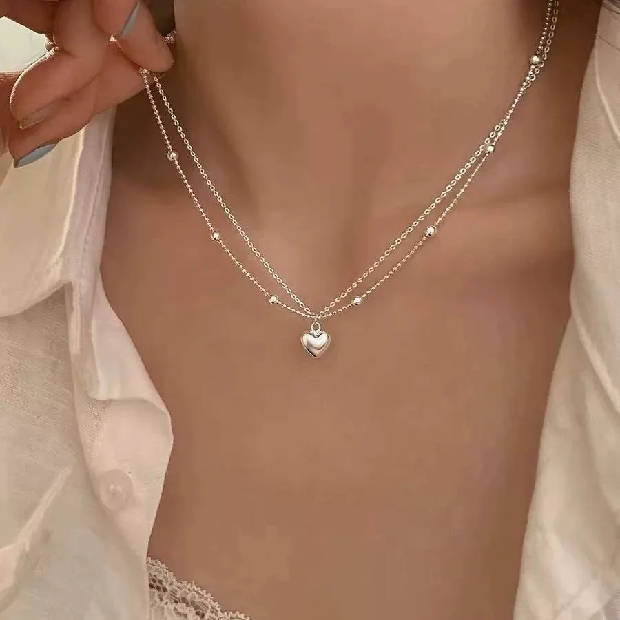 Women's 925 Sterling Silver Love Heart Necklace with Bow Knot Bead