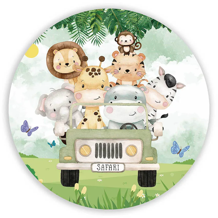 Mehofond/Photography/Background/Elastic/Round/Safari/Jungle/Animals/Kids/Birthday/Party/Baby/Shower/Decor/Backdrop/Photo/Studio