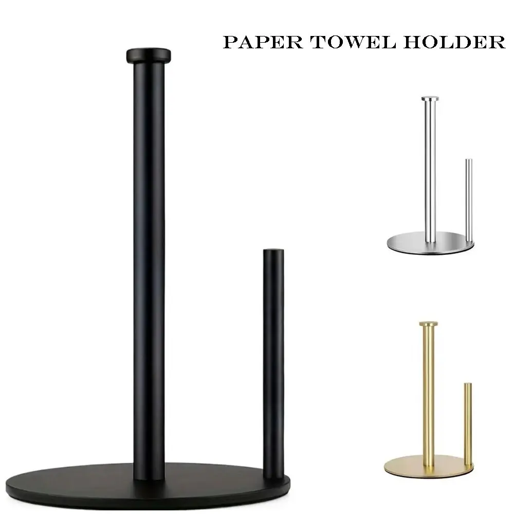 

Stainless Steel Paper Towel Holder Non-slip Weighted Base Kitchen Roll Dispenser Durable Vertical Roll Organizer