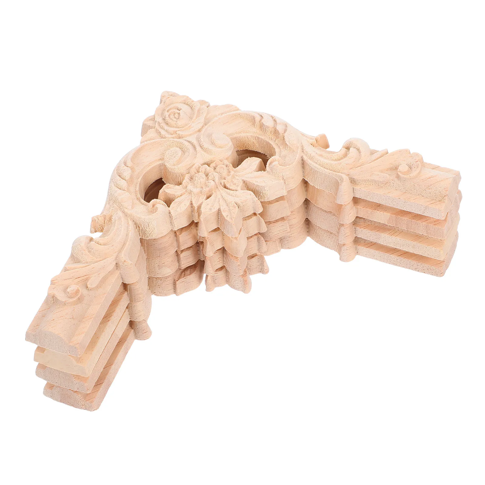 4Pcs Carved Wood Ceiling Corner Appliques French Style Luxury Floral Room Bedroom Decorative Onlay Unpainted